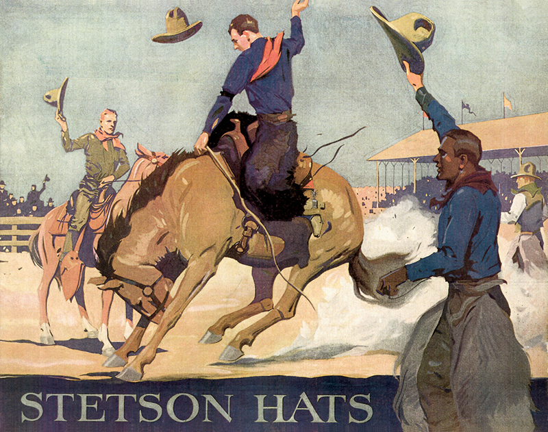 Vintage Stetson Hats bronco-riding poster